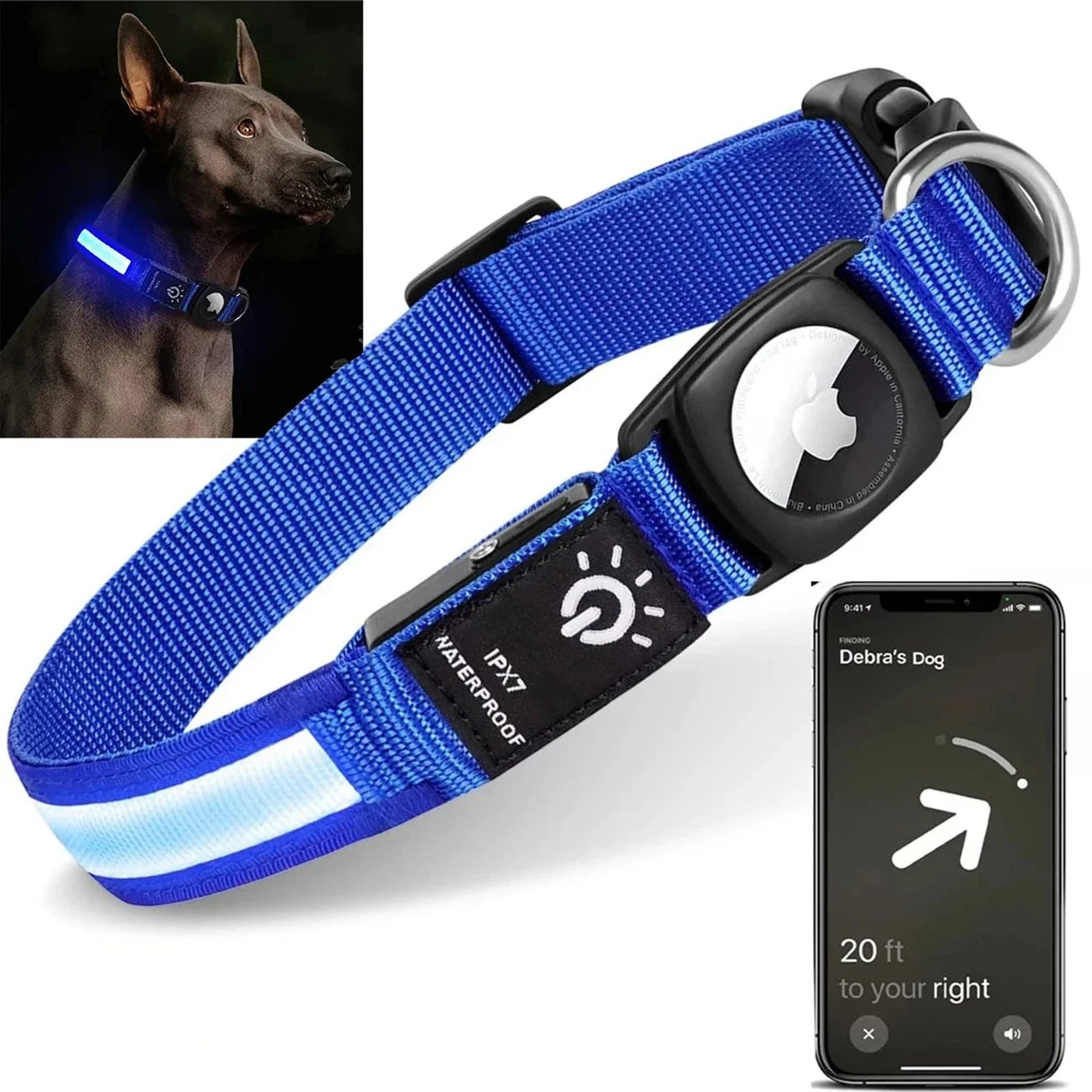 AstraPup™ Luminous AirTag Collar – Waterproof LED Tracking Collar & High Visibility