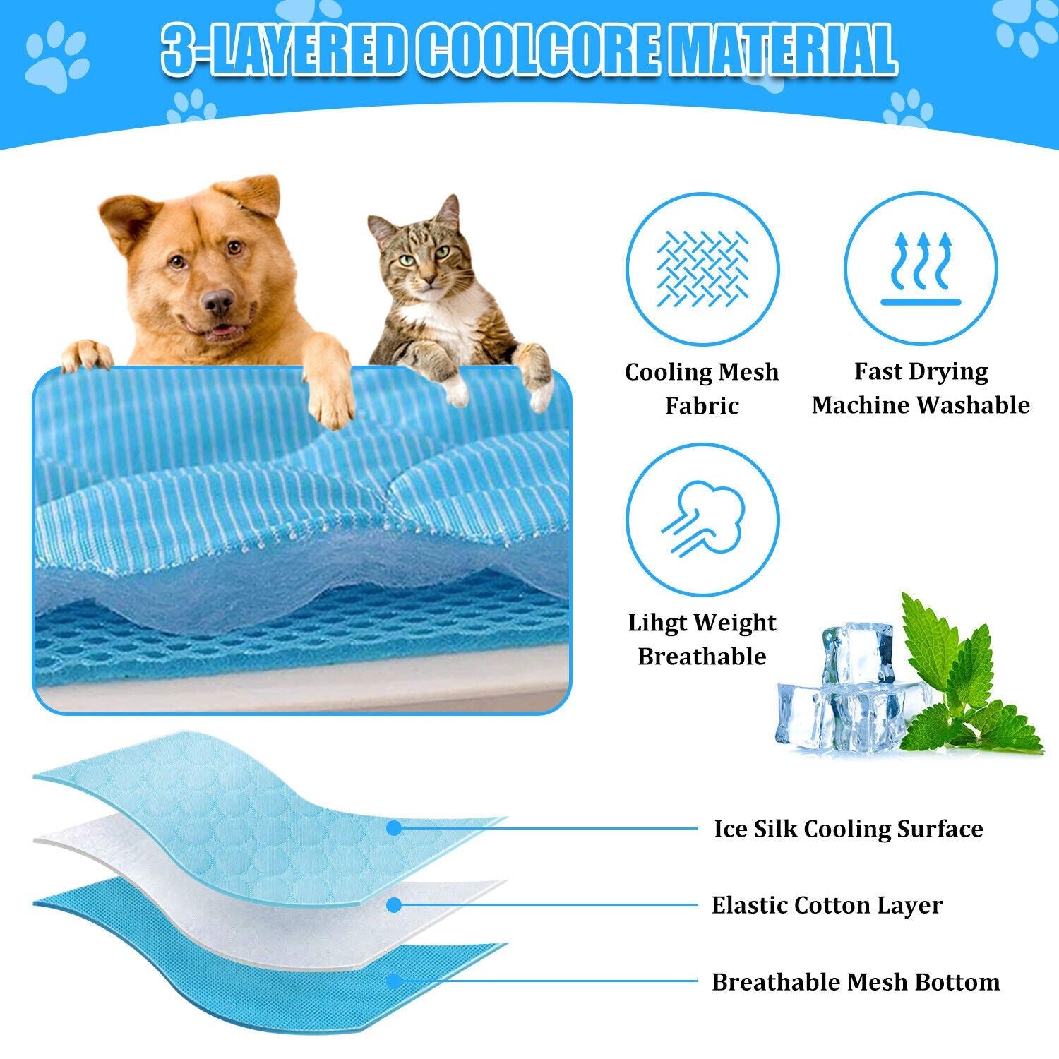 Dog Cooling Mat has a plush fabric perfectly designed for your dogs comfort and security. The fabric is durable and nice- Pawtopia